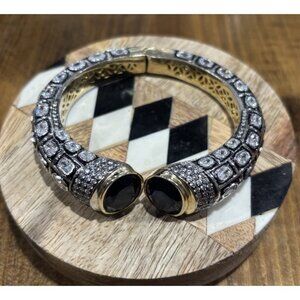Yatra Freida Cuff Enamel And Black Stone Crystal Gold Silver Hinged Bracelet